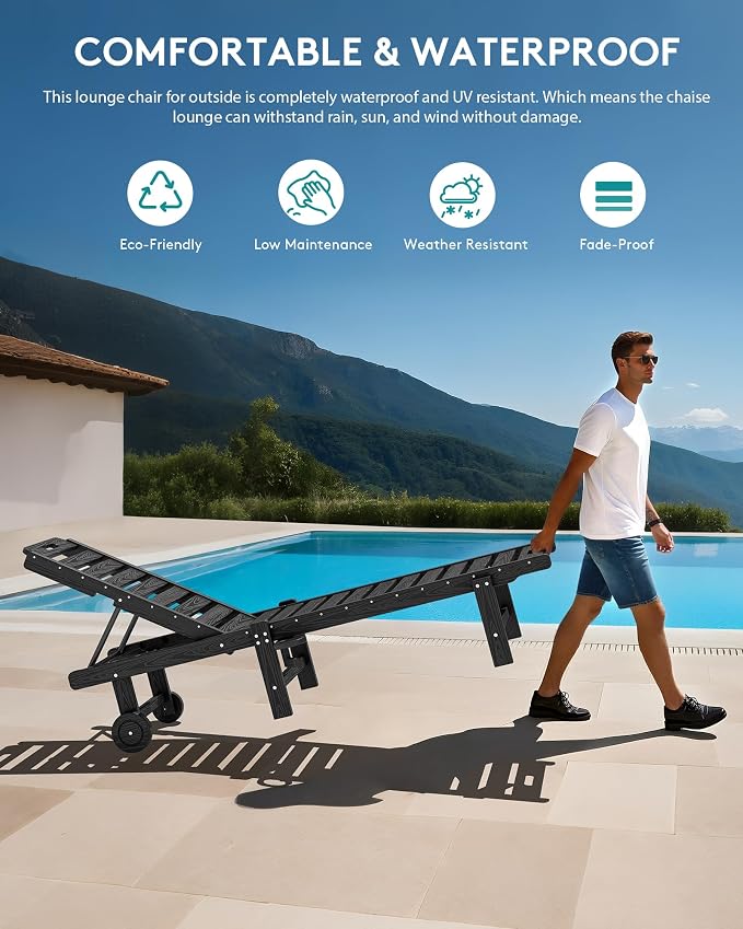 SERWALL Outdoor Chaise Lounge Set of 6, HDPE Pool Lounge Chair - Image 4