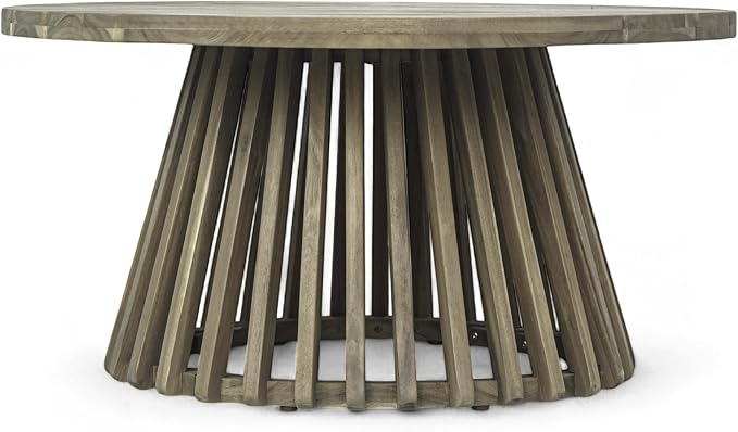Merax Patio Outdoor Acacia Wood Round Coffee Table - Image 6