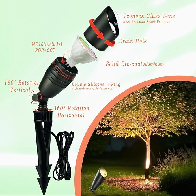 Spotlights for Outdoor Landscape, 12V RGB Tunable White, Aluminum
