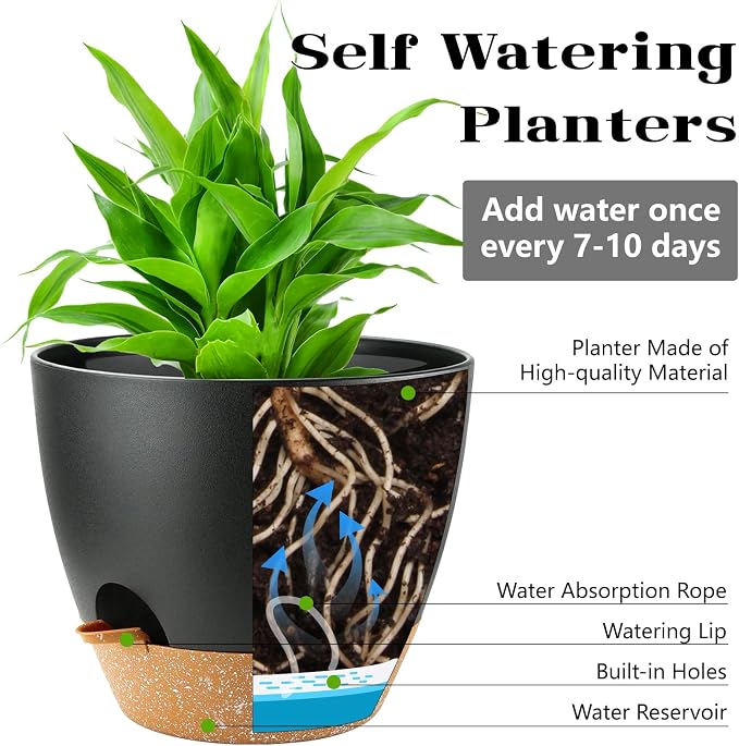 Large Self Watering Planters Plant Pots Outdoor 9/10/12 Inch - Image 3