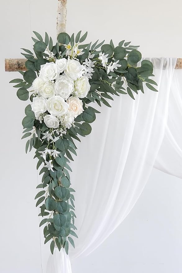 Artificial Flower Wedding Arch Kit, White and Ivory, 26 Ft Draping