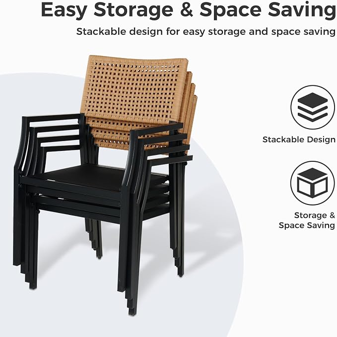 Grand Patio Outdoor Dining Chair Set of 2, 2-Piece Stackable Wicker Chairs - Image 7