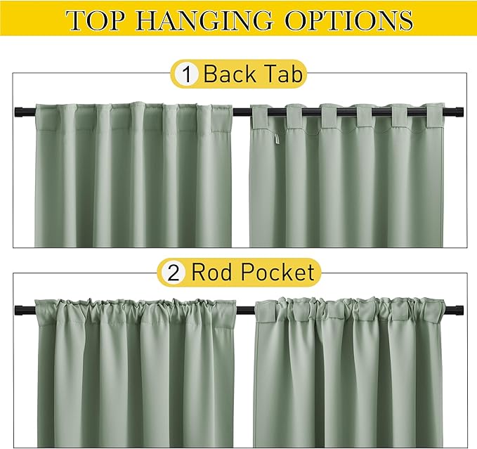 NICETOWN 2 Panels Sage Green Blackout Outdoor Curtains Patio Waterproof - Image 3
