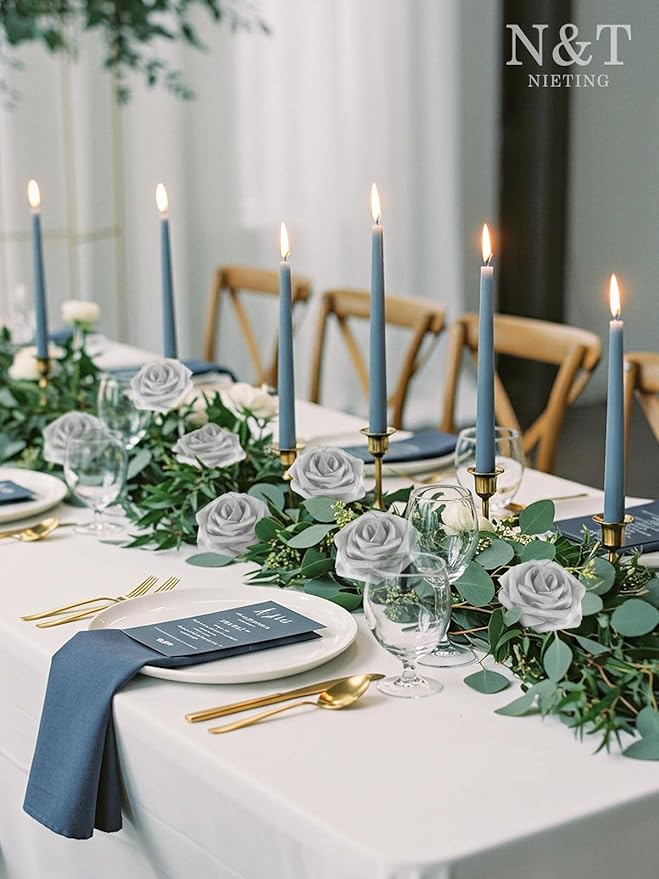 Artificial Flowers, 50 Silver White Foam Roses with Bendable Stems