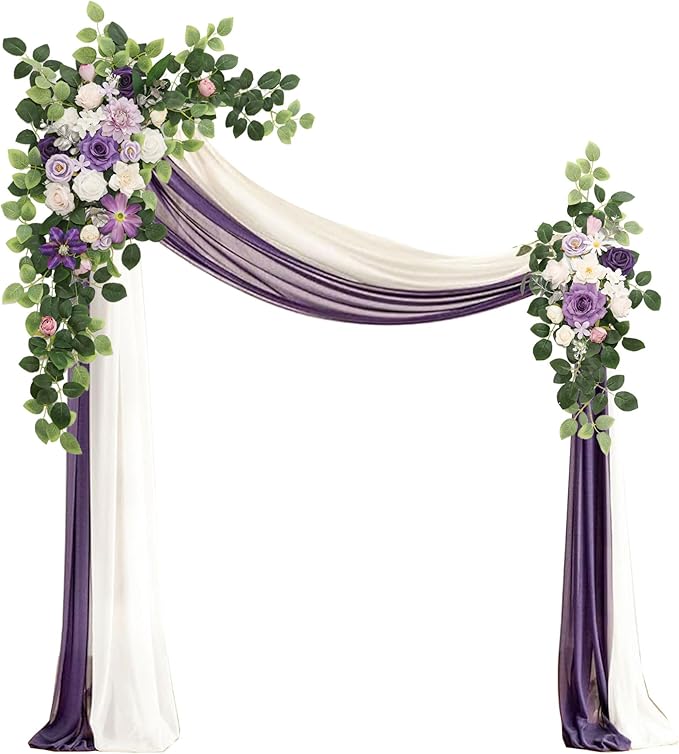 Artificial Flowers Arch Kit, 4 Pieces, Violet and Champagne Silk