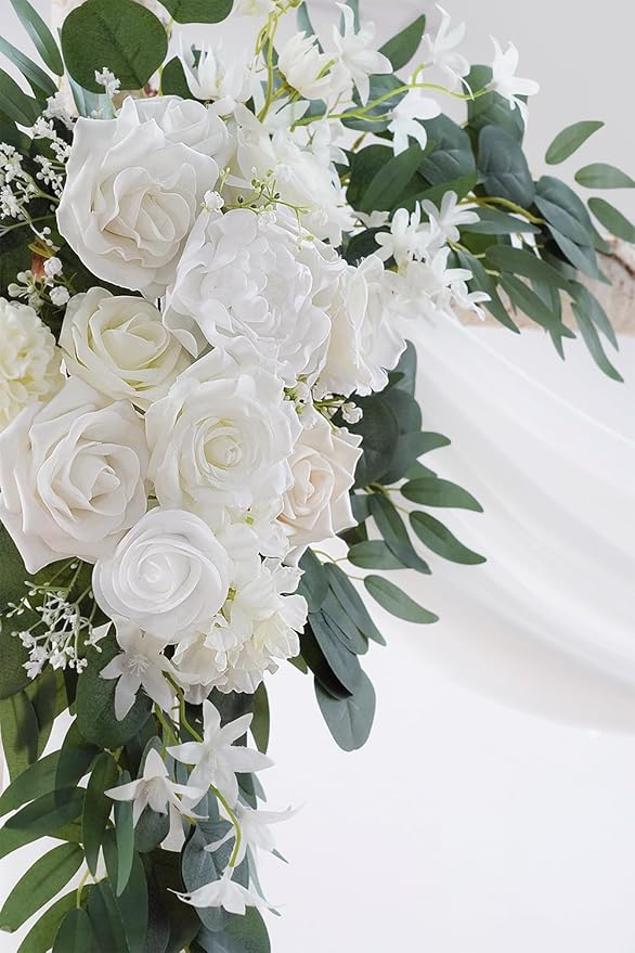 Artificial Flower Wedding Arch Kit, White and Ivory, 26 Ft Draping