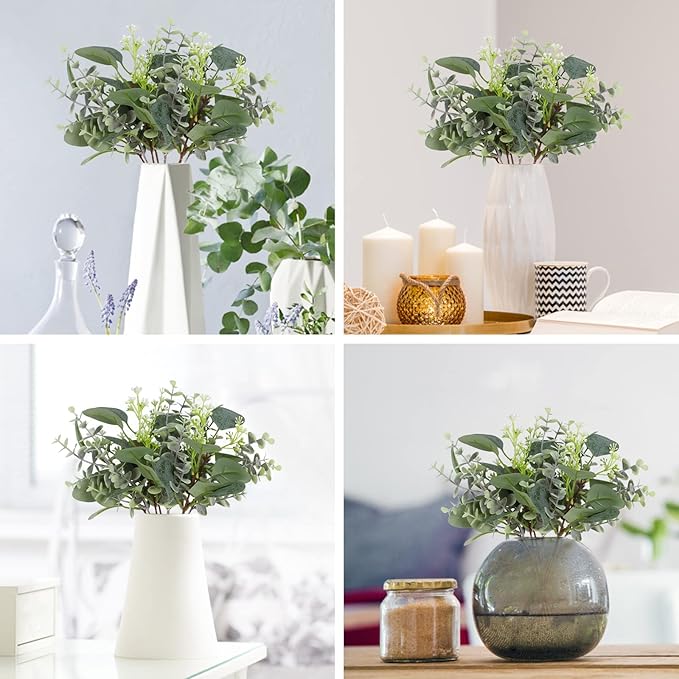 Artificial Eucalyptus Greenery Stems, 80 Pieces, Green Mixed Silk Leaves