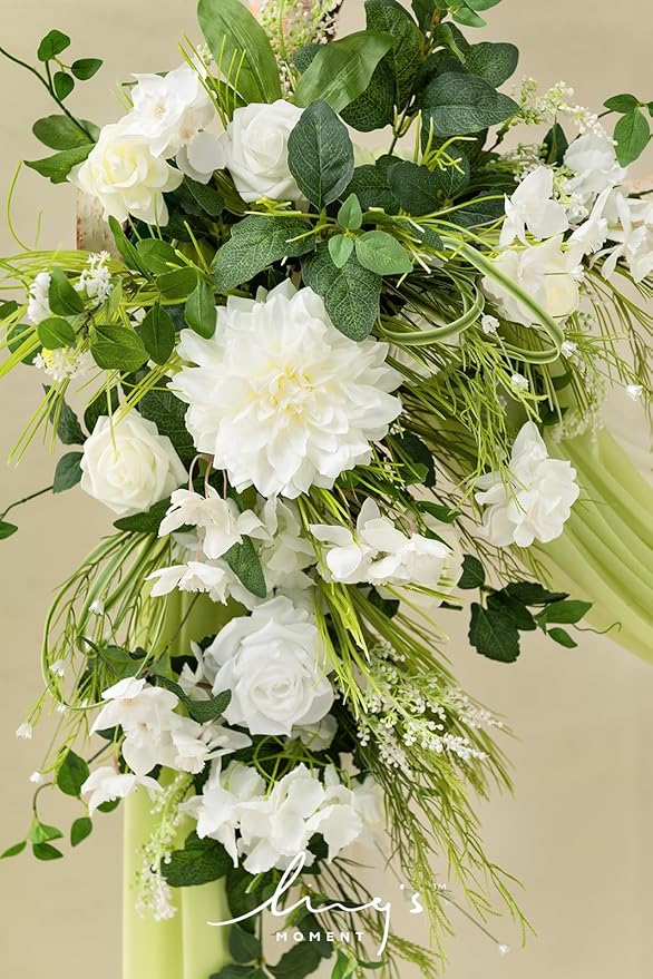 Artificial Flowers Wedding Arch Kit, 4 Pieces in White, Lily and Olive