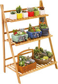 Ufine Bamboo Ladder Plant Stand 3 Tier Foldable Flower Pot Display Shelf Rack by Ufine