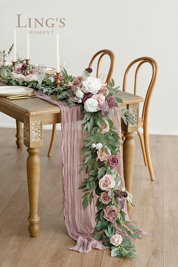 Artificial Flower Garland, 6 ft Dusty Rose Silk Eucalyptus