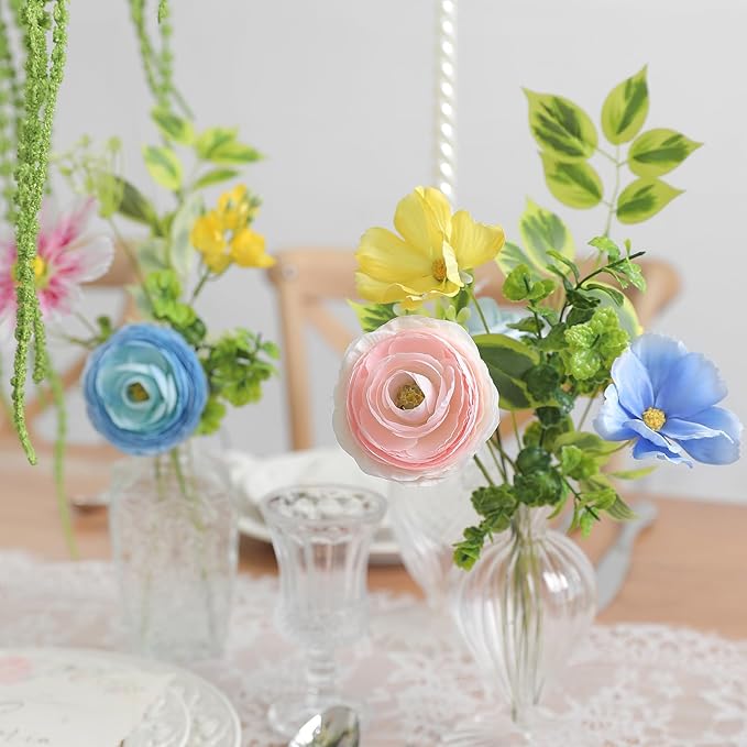 Artificial Flowers Bulk Set, 25 Rainbow Heads with 30 Stems and 13 Leaves