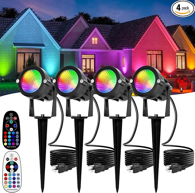 Multi Colored Spotlights Outdoor: RGBW LED Spot Light Plug in 120V Remote by CoziTech