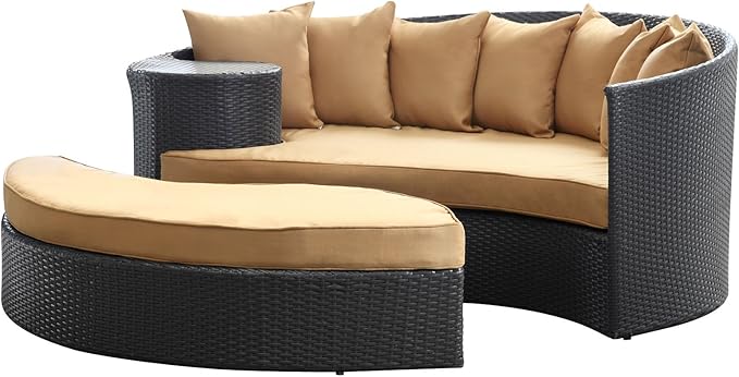 Modway Taiji Wicker Rattan Outdoor Patio Sectional Daybed in Espresso Mocha by Modway