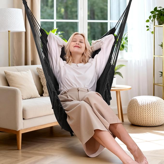 Y- STOP Hammock Chair Hanging Rope Swing, Max 500 Lbs, 2 Cushions Included - Image 2