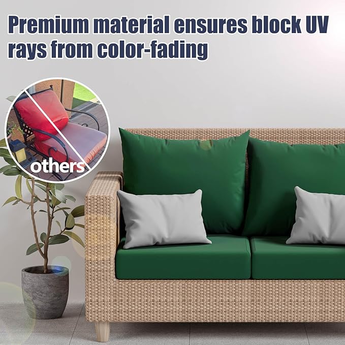 Cushion Covers 8 Pack Stretch Fit Patio Cushion Slipcovers, Dark Green