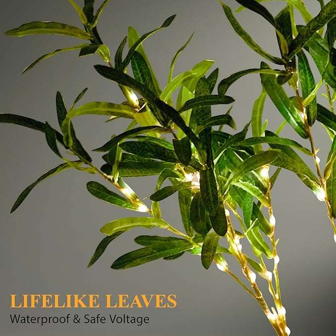 Artificial Olive Branch Greenery, 99 Warm White LEDs, 33-Inch