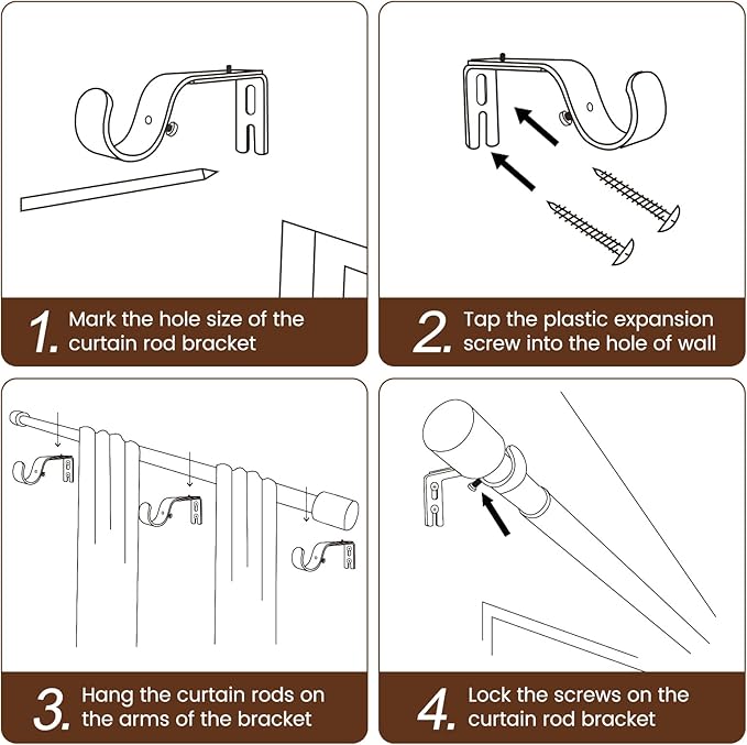 1” Diameter brown curtain rod Itself is 30 to 90 inch. 1 Pack Fits 30-84 inch - Image 5