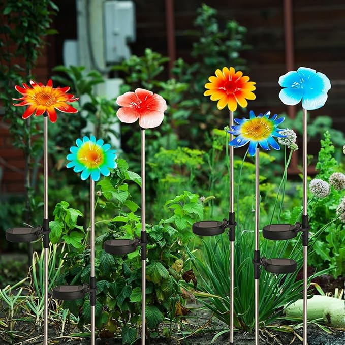 EiGreen 6 Pack Solar Garden Lights Outdoor Decor, Stake Yard Figurine Colorful - Image 4