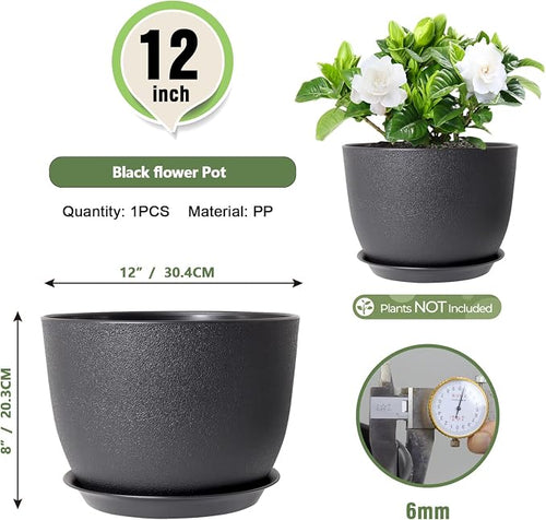 12 inch Large Plant Pots, Plastic Planters - Image 2