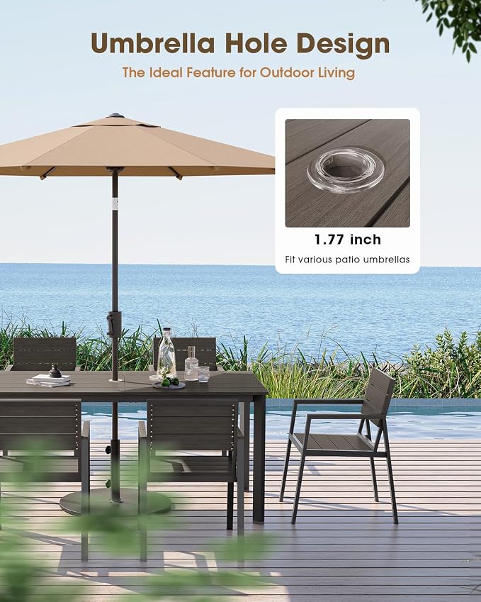 Outdoor Dining Set for 6, Aluminum Patio HDPS Outdooor Table and Chairs Set - Image 5