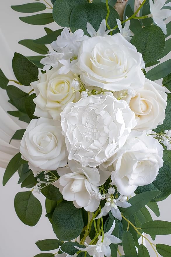 Artificial Flower Wedding Arch Kit, White and Ivory, 26 Ft Draping