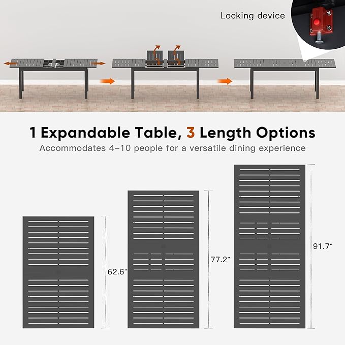 Expandable Aluminum Outdoor Dining Table, 3-Adjustable Lengths Patio Dining - Image 3