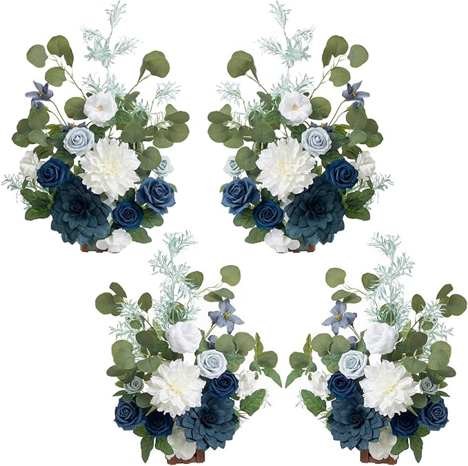Artificial Flowers Set of 4, 17.5-Inch Blue and Navy Wedding Centerpieces