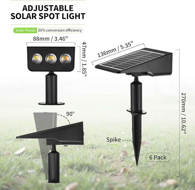 Solar Spot Lights Outdoor, 6 Pack Solar Landscape Spotlights 3 Lighting Modes - Image 2