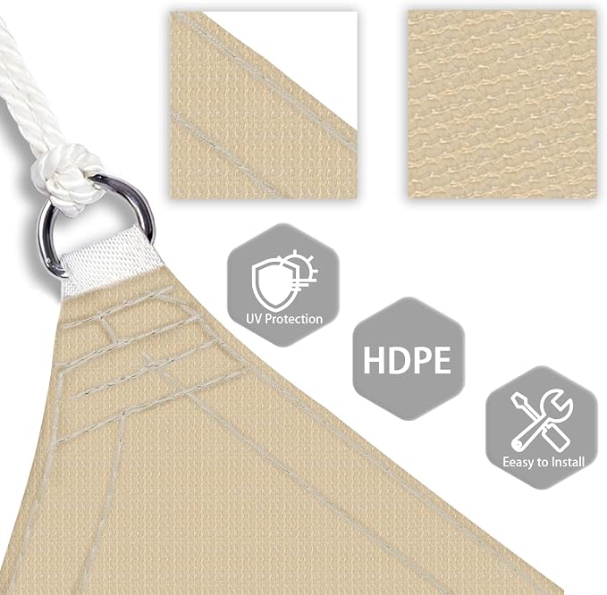 Patio Paradise 14' x 14' x 13'10" Sun Shade Sail Triangle Canopy, Permeable - Image 3