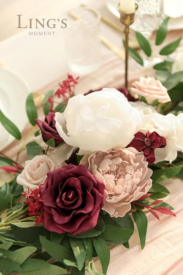 Artificial Flower Garland, 6 Ft Eucalyptus Willow Leaf in Marsala and Blush