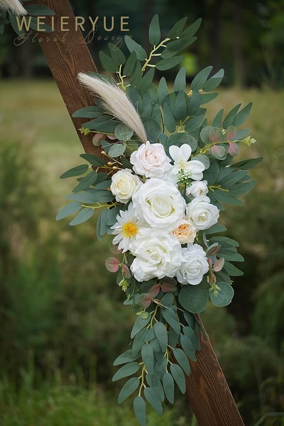 Artificial Flowers Wedding Arch Swag Kit, 2 Pieces, Cream and Champagne Rose