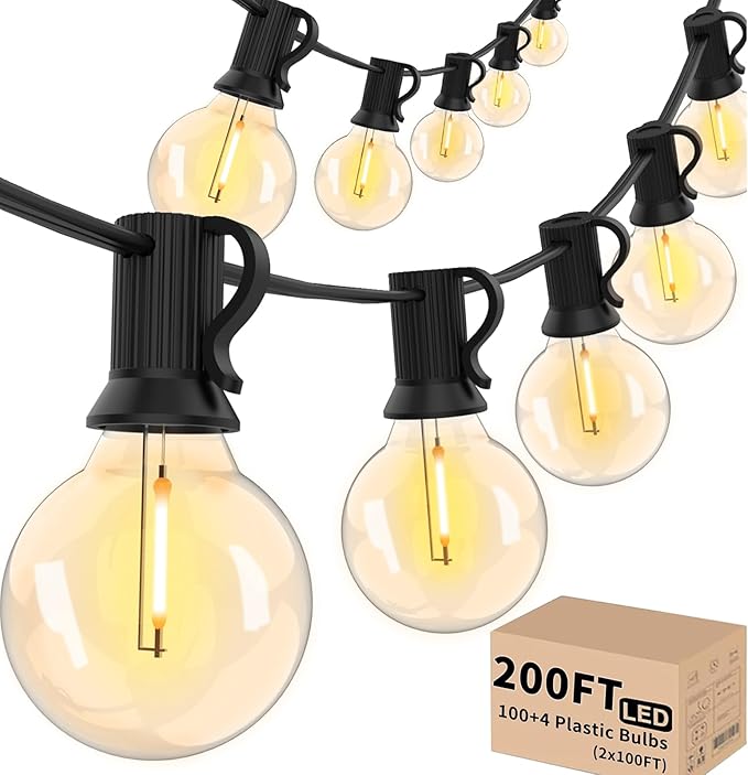 String Lights 200 FT Black G40 Waterproof Patio Lights