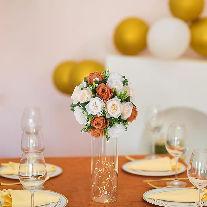 Artificial Flowers: Terracotta Silk Rose Ball Centerpieces for Tables
