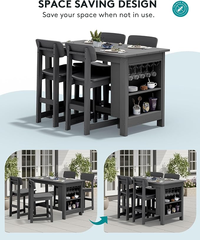 SERWALL Outdoor Bar Table, All Weather HDPE 36" Counter Height Dining Table - Image 7