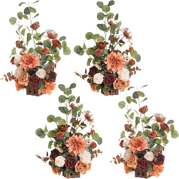 Artificial Flower Arrangements 4 Pack Terracotta Fall Wedding Decor