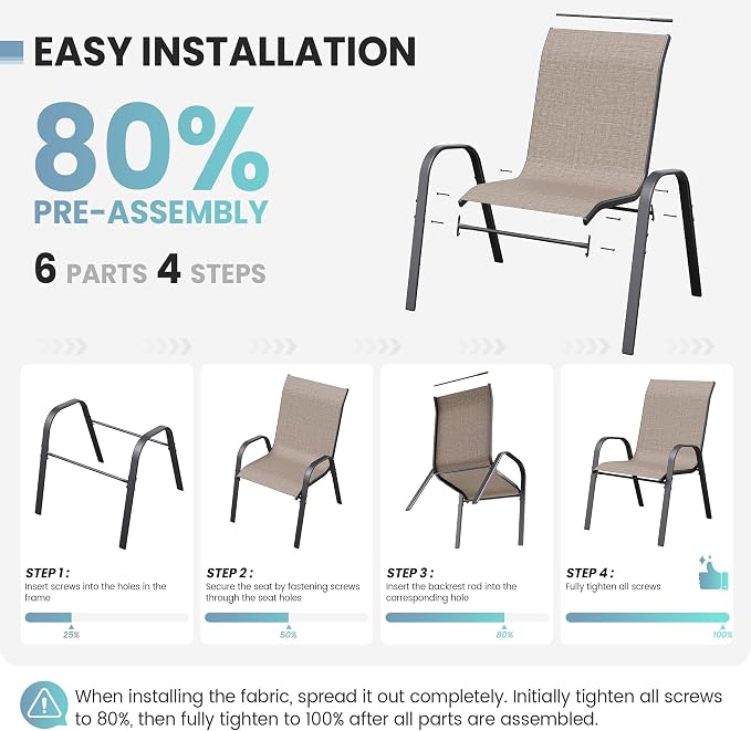 Patio Dining Chairs Set of 8, Outdoor High Stacking Chairs，Breathable Seat - Image 8