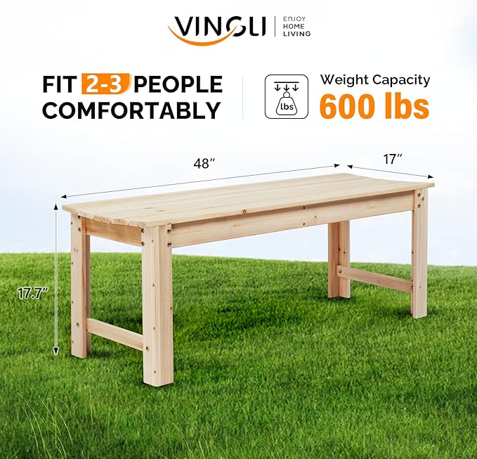 VINGLI Outdoor Wood Bench - Image 3
