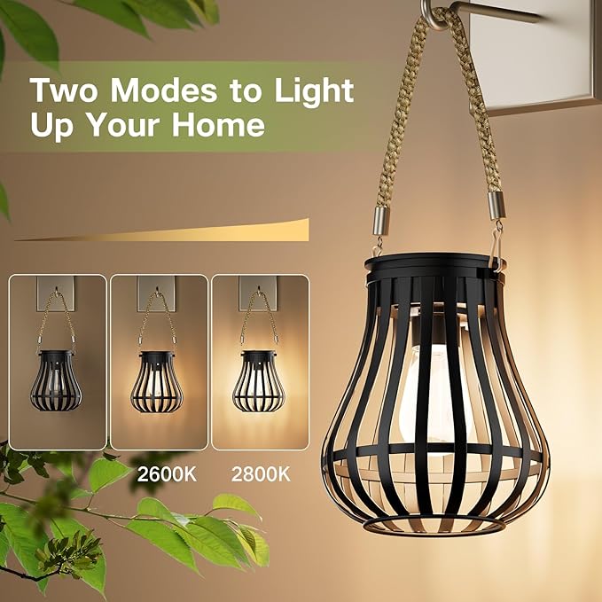 Lanterns, Black Solar Hanging Lamp, 24 Ceramic Cores, Waterproof