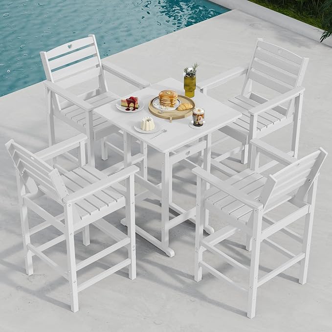 Patio Bar Table, Adirondack Chairs and Table 4 Pieces Set, Bar Height Chairs - Image 3