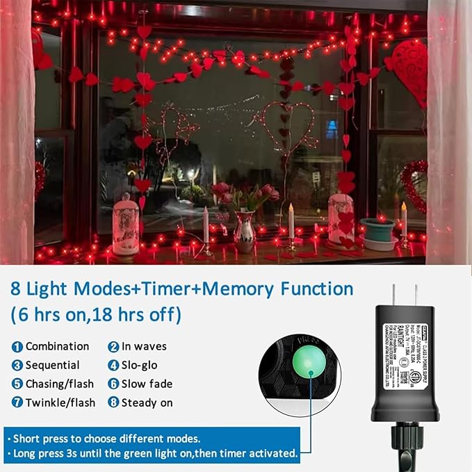 String Lights, 165 ft with 500 LEDs, Red, IP44 Outdoor Waterproof