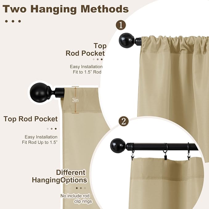 Outdoor Curtains, Waterproof Polyester, 6 Panels, 110 x 108 in, Cream