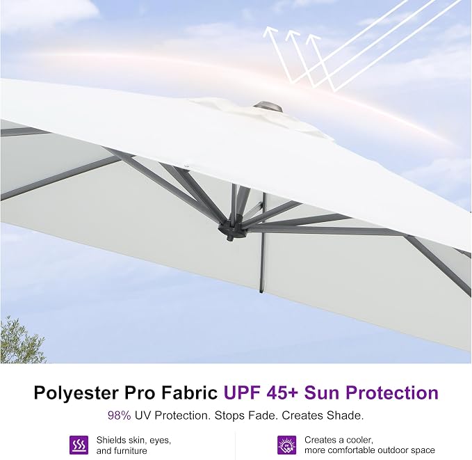 PURPLE LEAF 9 Feet Patio Umbrella Outdoor Cantilever Square Umbrella Aluminum - Image 5