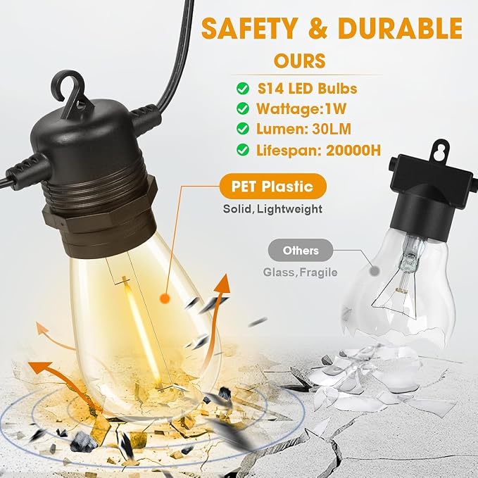 S14 LED Outdoor String Lights 150FT Patio Lights Outdoor Waterproof - Image 2