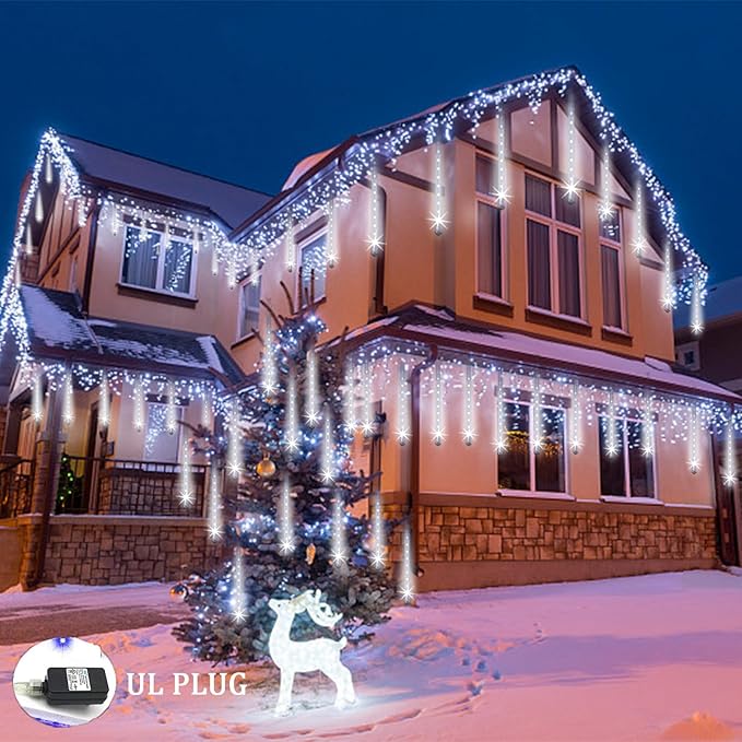 String Lights Outdoor, 32 Tubes, 768 LEDs, White Meteor Shower Lights