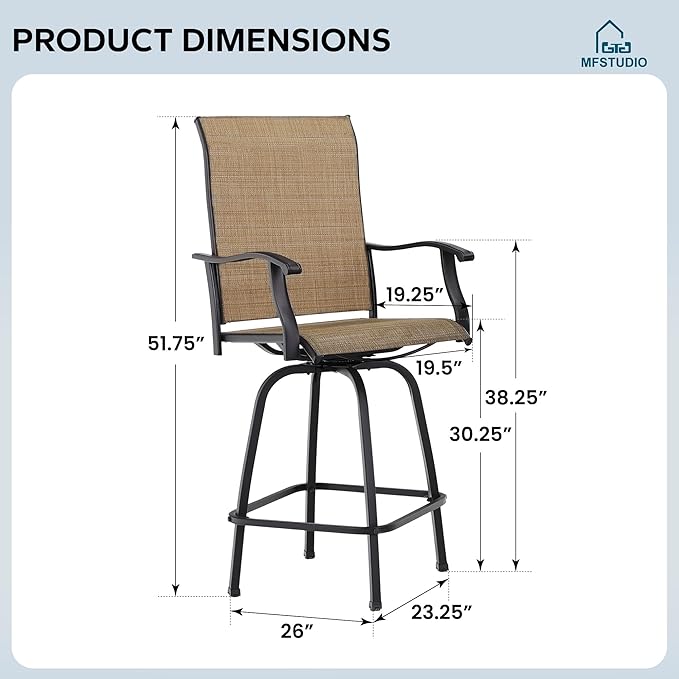 MFSTUDIO Outdoor Bar Stools Set of 4, Swivel Bar Height Patio Chairs Outdoor - Image 7