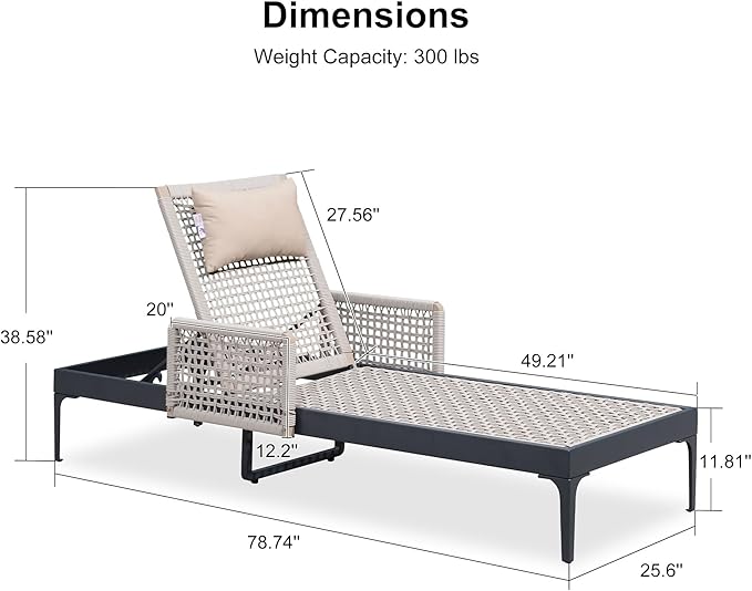 PURPLE LEAF 1 Piece Outdoor Chaise Lounge Rattan Wicker Lounger - Image 8
