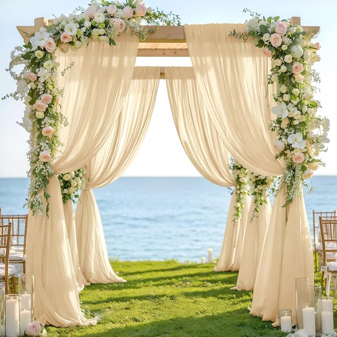 Outdoor Curtain Arch Draping Fabric, Champagne Chiffon, 29 Inch Wide