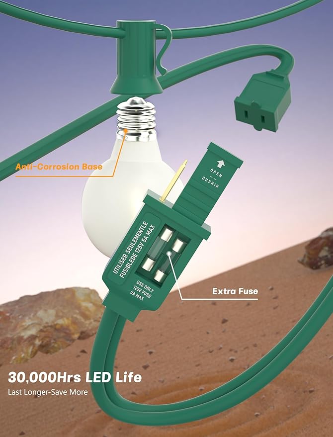 Globe String Lights 25 Ft with 27 Frosted White G40 LED Bulbs