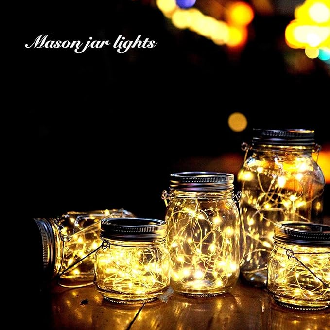 String Lights, 12-Pack Solar Mason Jar Lid Lights in Warm White