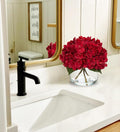 Artificial Hydrangea Flowers with Glass Vase, Red Silk, 4 Heads